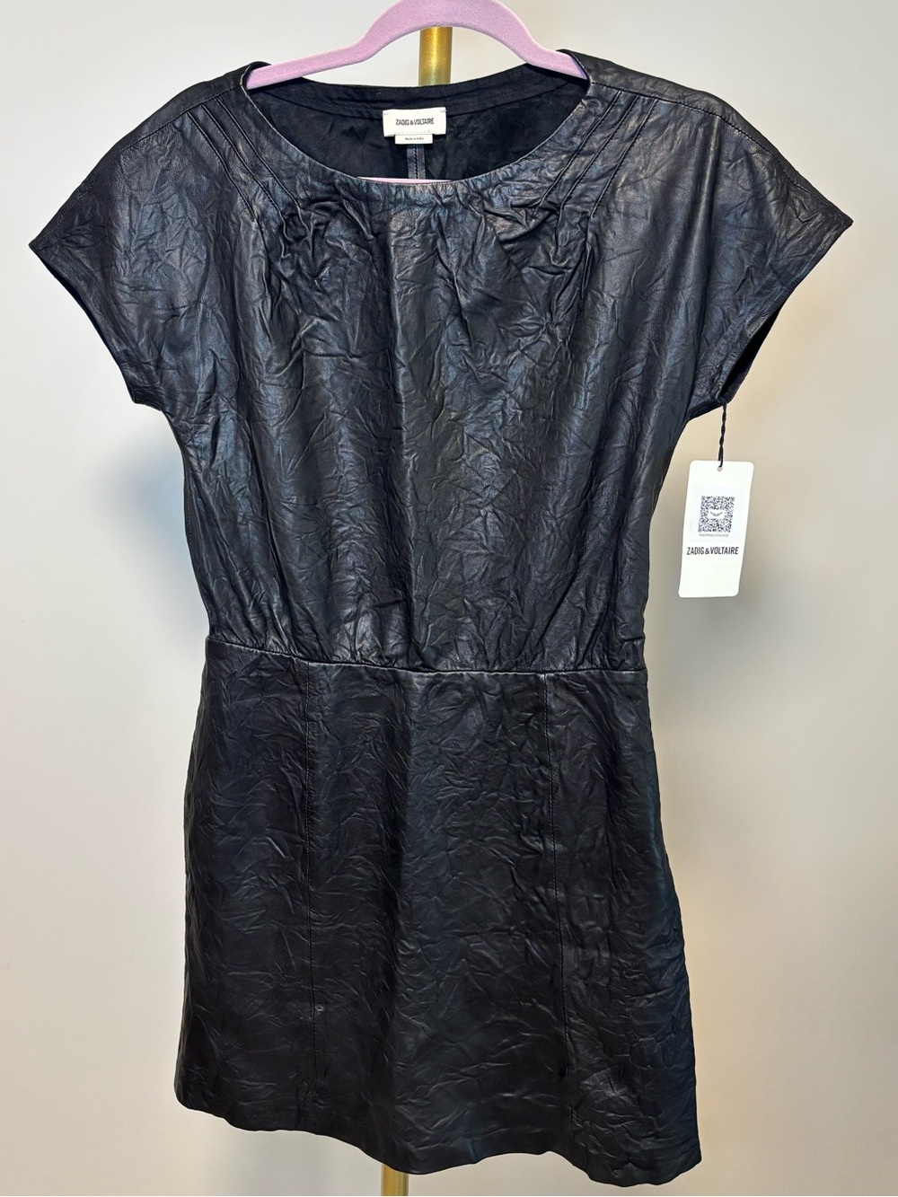 Zadig & Voltaire REXA Crinkled Leather Mini Dress XS NWT